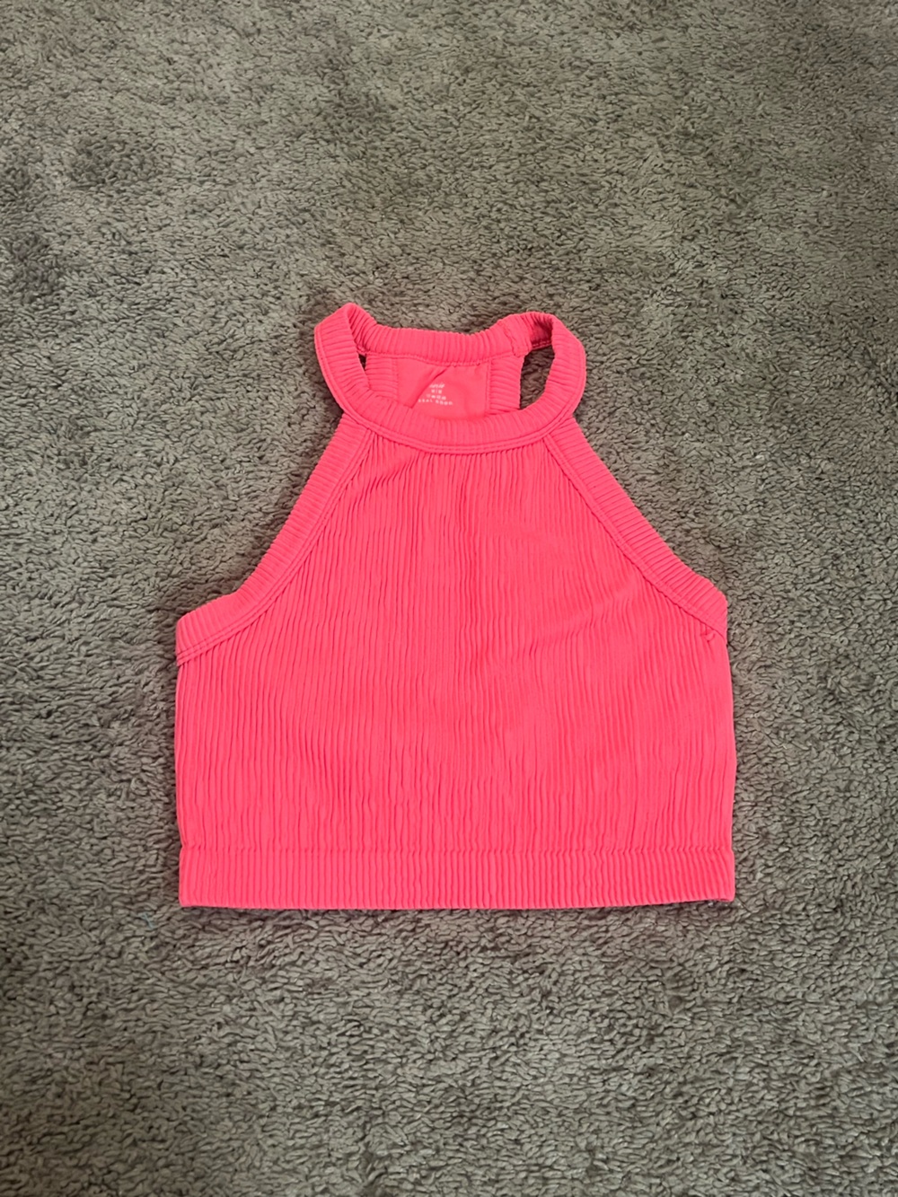 aerie Neon Pink Ribbed Halter Crop Top